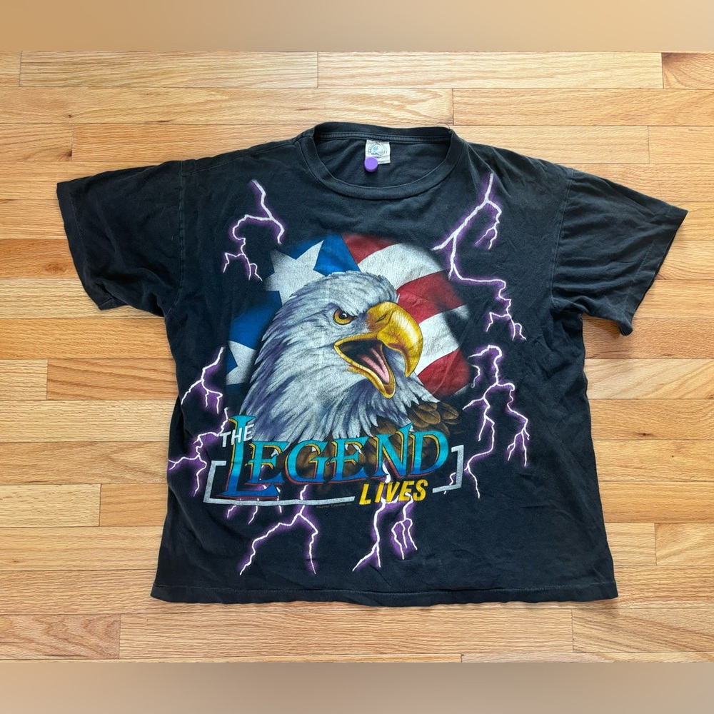 Vintage American Thunder The Legend Lives Eagle Lightning Singe Stitched Size XL